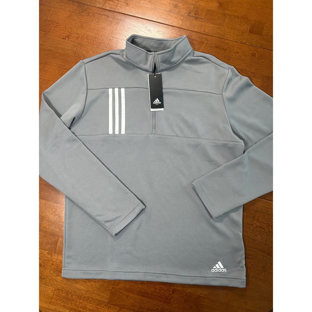 New Adidas 3-Stripes Quarter-Zip Pullover Mens Medium Grey Aeroready Golf
